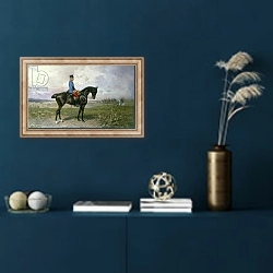 «Emperor Franz Joseph I on his Austrian horse, 1898» в интерьере в классическом стиле в синих тонах