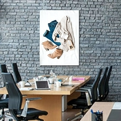 «Свитер, джинсы и ботинки» в интерьере современного офиса с черной кирпичной стеной