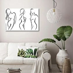 «Прекрасные девушки» в интерьере светлой гостиной в скандинавском стиле над диваном