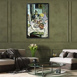 «The Child with the Cakes, before 1921» в интерьере гостиной в оливковых тонах