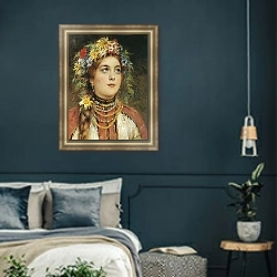 «Русская красавица» в интерьере классической спальни с темными стенами