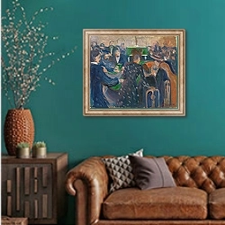«Gamblers in Monte Carlo» в интерьере гостиной с зеленой стеной над диваном