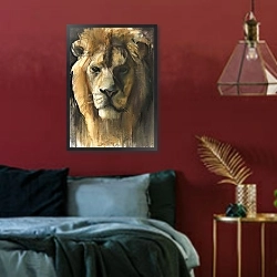 «Asiatic Lion, 2015,» в интерьере спальни с акцентной стеной