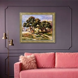 «The Medlar Trees» в интерьере гостиной с розовым диваном