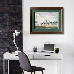 «Magdalen College, Oxford, 1804» в интерьере кабинета в черно-белых цветах