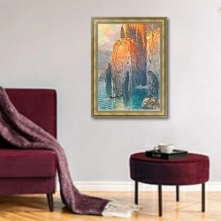 «Die Toteninsel» в интерьере гостиной в бордовых тонах