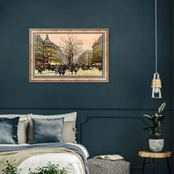 «Гранд Бульвар. Париж» в интерьере классической спальни с темными стенами