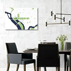 «Вашингтон: Карта зеленых просторов столицы США» в интерьере современной столовой с черными креслами