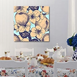 «Узор с персиками и цветами» в интерьере кухни в стиле прованс над столом с завтраком