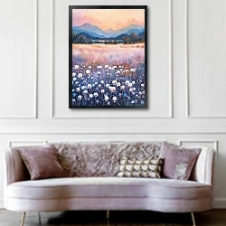 «Enchanted cotton fields at sunrise» в интерьере гостиной в классическом стиле над диваном