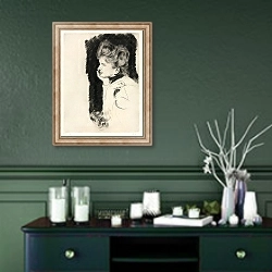 «Head of a Woman» в интерьере прихожей в зеленых тонах над комодом