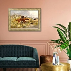 «Охота на уток» в интерьере классической гостиной над диваном