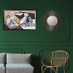 «Cubist Composition; Composition Cubiste, c.1918» в интерьере классической гостиной с зеленой стеной над диваном