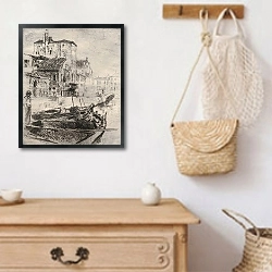 «Venetian Canal and Boats, No. 8» в интерьере в стиле ретро над комодом