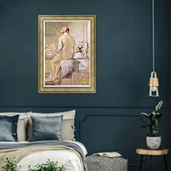 «Odalisque or the Small Bather, 1864» в интерьере классической спальни с темными стенами