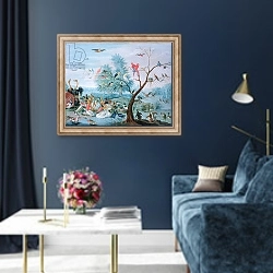 «Tropical birds in a landscape» в интерьере в классическом стиле в синих тонах