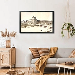 «Le Palais des Tuileries en 1690, vue du quai de la Grenouillère» в интерьере гостиной в стиле ретро над диваном