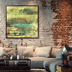 «Гранж текстура #13» в интерьере гостиной в стиле лофт с кирпичной стеной