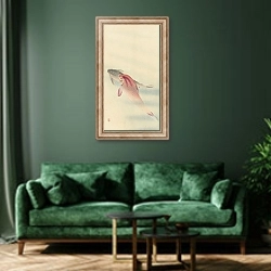 «Two carp» в интерьере зеленой гостиной над диваном