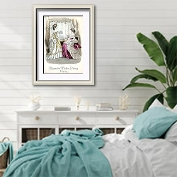 «Two Ladies, fashion plate from the 'Allgemeine Moden-Zeitung', Leipzig, 1872» в интерьере спальни в стиле прованс с голубыми деталями