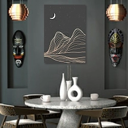 «Mountain line art print illustration» в интерьере в этническом стиле над столом