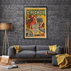 «E. Pichot – affiches, cartes réclames, étiquettes, impressions de luxe et de commerce» в интерьере в стиле лофт над диваном