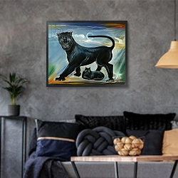 «Black Panther» в интерьере гостиной в стиле лофт в серых тонах