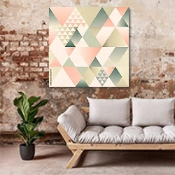 «Современный геометрический узор» в интерьере гостиной в стиле лофт над диваном