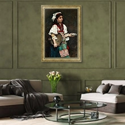 «Цыганская девушка» в интерьере гостиной в оливковых тонах