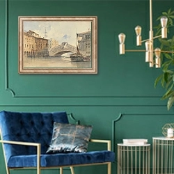 «The Rialto Bridge, Venice» в интерьере в классическом стиле с зеленой стеной
