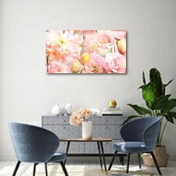 «Pink peony flower background» в интерьере современной гостиной над комодом