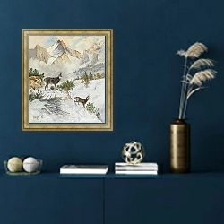 «Серна в зимнем пейзаже» в интерьере в классическом стиле в синих тонах