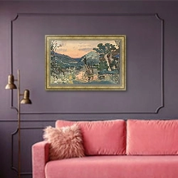 «Долина Ярилины» в интерьере гостиной с розовым диваном