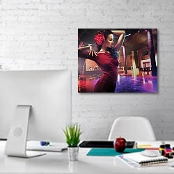 «Танцовщица в красном» в интерьере светлого офиса с кирпичными стенами