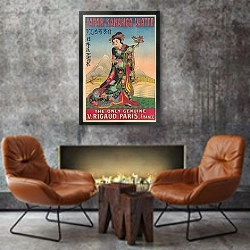 «Eau de Kananga. Japan Kananga water. The only genuine. V. Rigaud – Paris – France» в интерьере в стиле лофт с бетонной стеной над камином