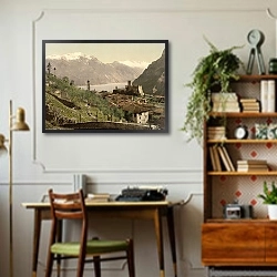 «Италия. Озеро Гарда, горный массив Монте Бальдо» в интерьере кабинета в стиле ретро над столом