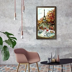 «Уличное кафе. Париж» в интерьере в стиле лофт с бетонной стеной