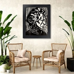 «Portrait of an Elderly Lady» в интерьере комнаты в стиле ретро с плетеными креслами