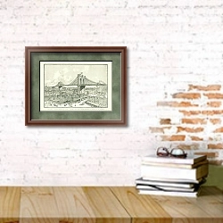 «New-York. - Le Pont de Brooklyn, sur l'Hudson.» в интерьере кабинета с кирпичными стенами над столом с книгами