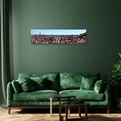 «Франция, Лион. Панорама с птичьего полета» в интерьере стильной зеленой гостиной над диваном