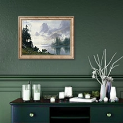 «Mountain out of the Mist» в интерьере прихожей в зеленых тонах над комодом