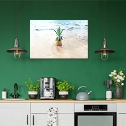 «Ананас в прибое» в интерьере кухни с зелеными стенами