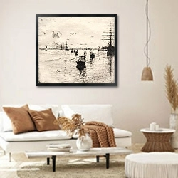 «Lagoon with Steamers and Gondolas» в интерьере светлой гостиной в стиле ретро