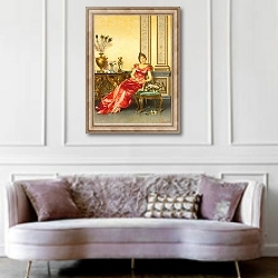 «A Basket Of Flowers» в интерьере гостиной в классическом стиле над диваном