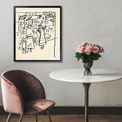 «Buitenscène met twee vrouwen en een kind» в интерьере в классическом стиле над креслом