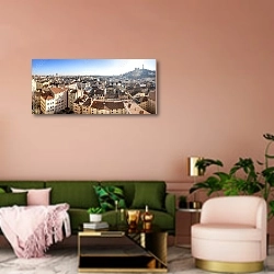 «Франция, Лион. Панорамный вид» в интерьере современной гостиной с розовой стеной