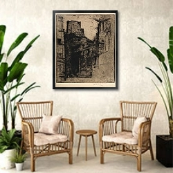 «Paris – Rue des Barres» в интерьере комнаты в стиле ретро с плетеными креслами