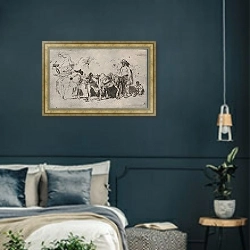 «Men and Donkeys, Rome» в интерьере классической спальни с темными стенами