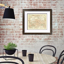 «Карта окрестностей Парижа, конец 19 в.» в интерьере кухни в стиле лофт с кирпичной стеной