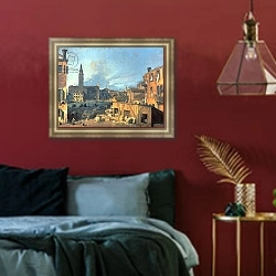 «Venice: Campo San Vidal and Santa Maria della Carita 1727-28» в интерьере спальни с акцентной стеной